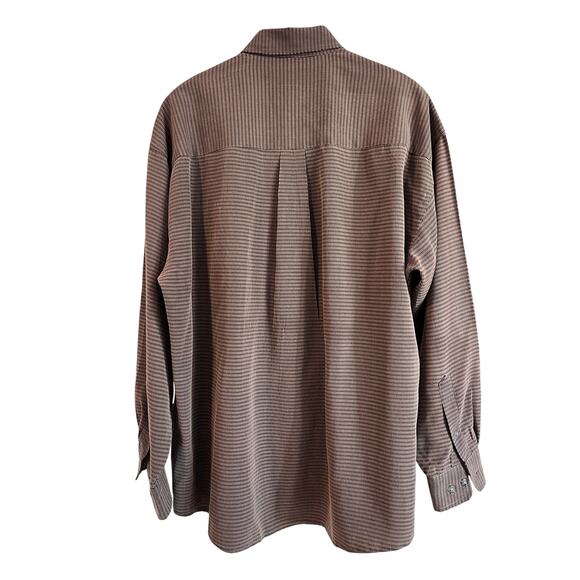 Vintage Natural Issue Long Sleeve Shirt Brown Micro Check Made in Korea Large - Picture 2 of 15